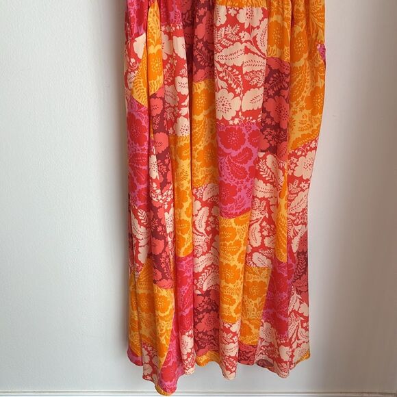 Ann Taylor Women’s Patchwork Floral Maxi Dress Tangelo Boho tropical Large NWT - Picture 4 of 13